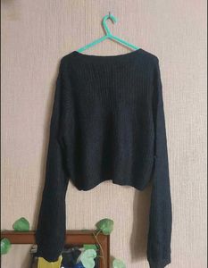 Black Cropped Long Sleeve Cardigan