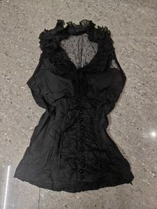 Black Rock star Gf Punk Ruffle Front Fitted Top