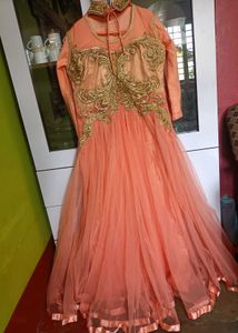 Peach &amp; Gold Embellished Ethnic Gown