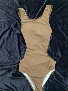 Brown Ribbed Cross Back Bodysuit