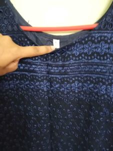 Navy Blue Kurti With Embroidery Work