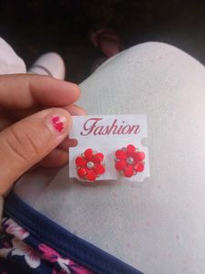 Red Flower Stud Earrings