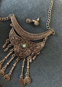 Silver Bohemian Pendant Necklace & Earrings