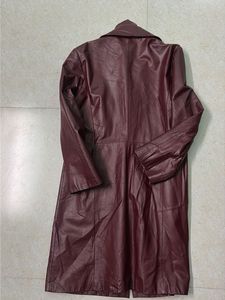 Burgundy Leather Trench Coat