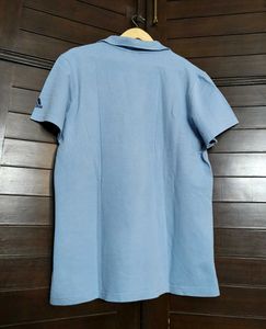 Adidas Men Blue Cotton Mix Polo Shirt