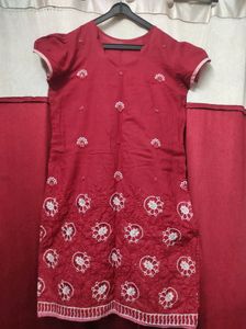 Maroon Embroidered Short Kurti