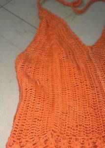 Orange Crochet Halter Top
