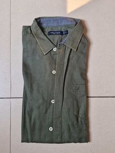 Nautica Olive Green Linen full sleeve Shirt