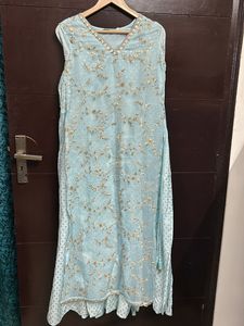 Embroidered Fit &amp; Flare Dress With Tie-ups