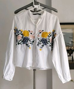 Zara Smart Casual Floral Embroidered Top