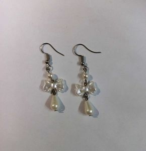 Handmade Pearl Bow Earrings with Drop