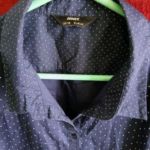 Navy Blue Polka Dot Silky Shirt Top Women