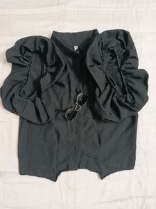 Balloon Sleeves Black Shirt