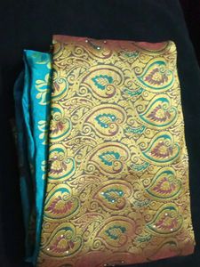Sky Blue Silk Saree with Gold Border