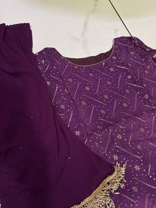 Purple Embroidered Sharara Suit