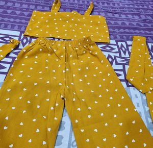 Heart Print Crop Top &amp; Pants Set