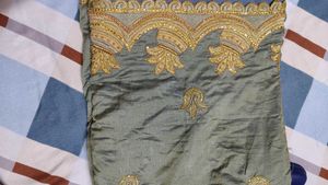 Elegant Green Silk Saree with Heavy Golden Embroid