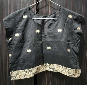 Black Indo Western Crop Top