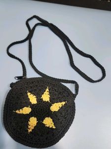 Crochet Circle Sling Black Bag