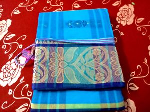 Blue cotton saree