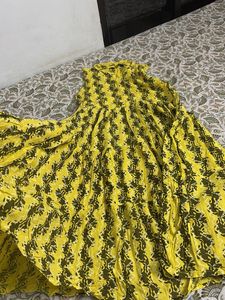 Yellow Printed Anarkali Dress