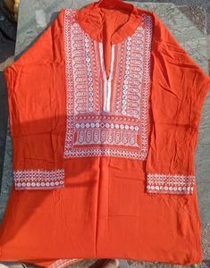 Orange Embroidered long Kurta