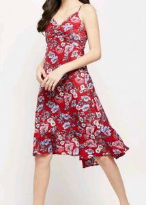 Women Floral Printed Spaghetti A-line Dress