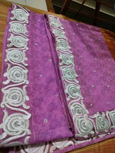 Pink Sareee With White Border