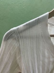 White Ribbed Cropped Cardigan