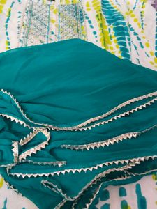 Stitched Green White Colour Pure Cotton Suit Set