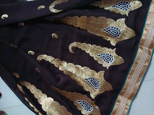Brown &amp; Gold Embroidered Sari