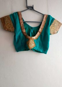 Teal &amp; Gold Embroidered Saree