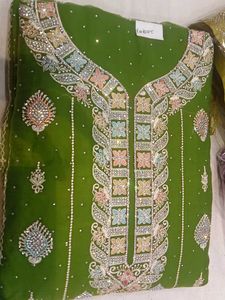 Green Embellished Dress Material