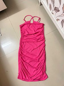Hot Pink Ruched Bodycon Mini Dress