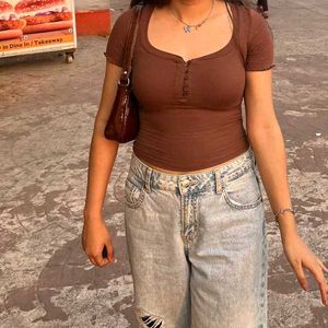 Brown Buttoned Tee