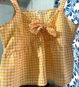 Bright Yellow Gingham Top For Women