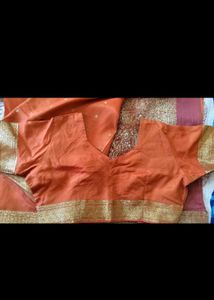 Orange Saree with Gold Border Blouse