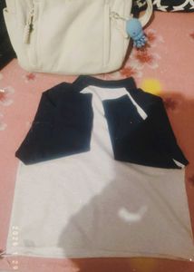 Navy &amp; White Long Sleeve Polo