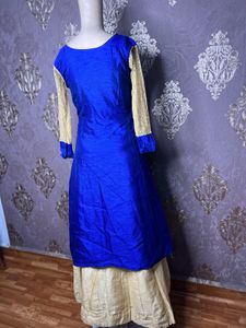 Long Front  Cut Kurti With Skirt