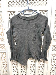 Distressed Grey Knit Sweater C