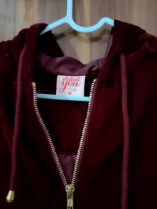 Maroon Velvet Zip-Up Bomber Jacket