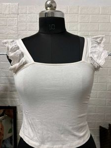 White Ruffle Sleeve Crop Top