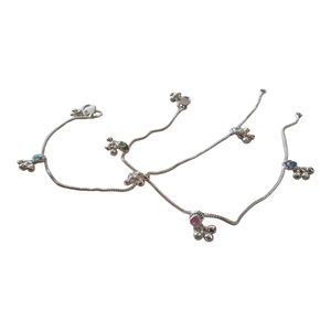Silver Tone Charm Anklets - Set of 2