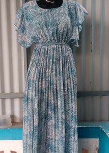 Aqua Print Flutter Sleeve Maxi Dress