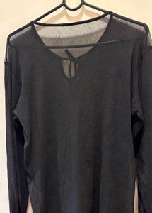 Beautiful Black Tie-Front Mesh Top