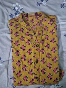 Floral Print Yellow Kurta