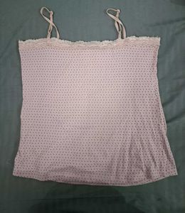 Pink Polka Dot Cami with Lace Trim