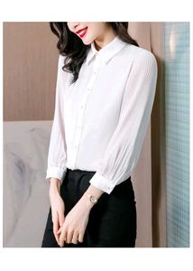 Elegant White Pleated Sleeve Shirt