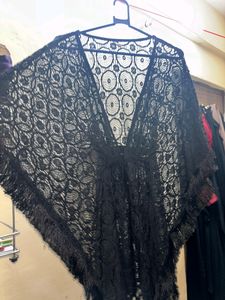 Black Fringe Kimono-style Shrug