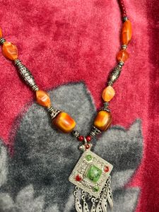 Boho Amber & Silver Pendant Necklace